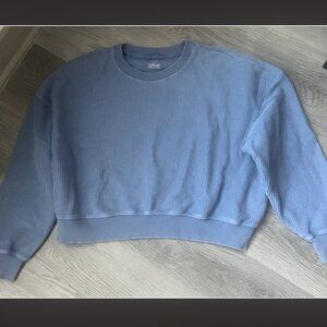 Aerie Classic & Casual Oversized Rib Knit Pullover Crew Distressed Sweatshirt